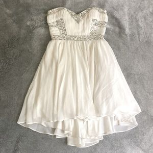 White sequin strapless babydoll dress DEB - high low dress- size 3 prom dress
